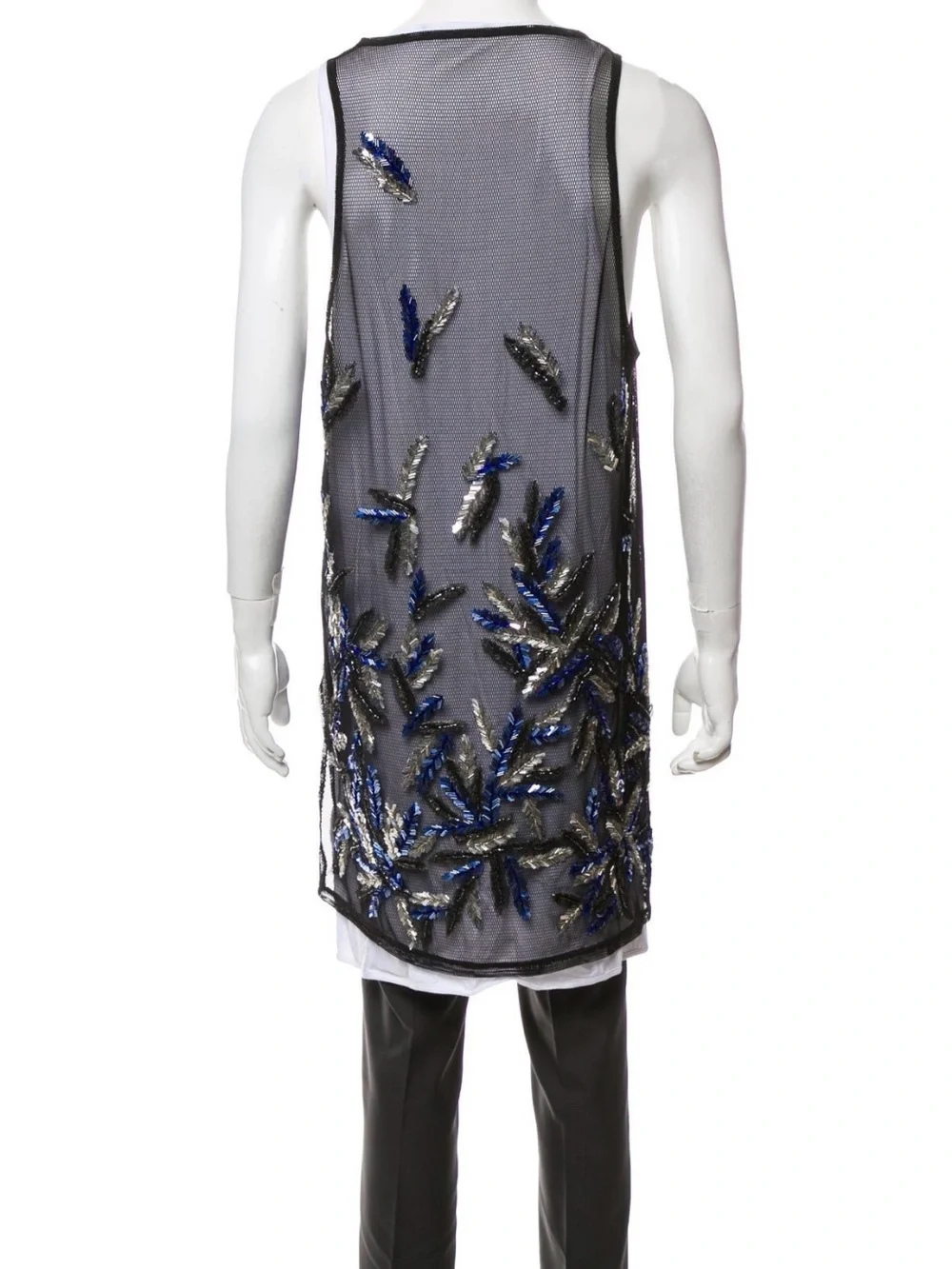 DSQUARED2 Black Mesh Tank with Blue and Silver Sequin Embellishment